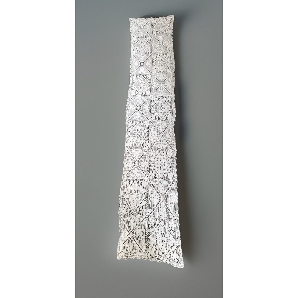 Vintage Handmade Ivory Crochet Lace Long Runner/Topper/Doily 13"x64"